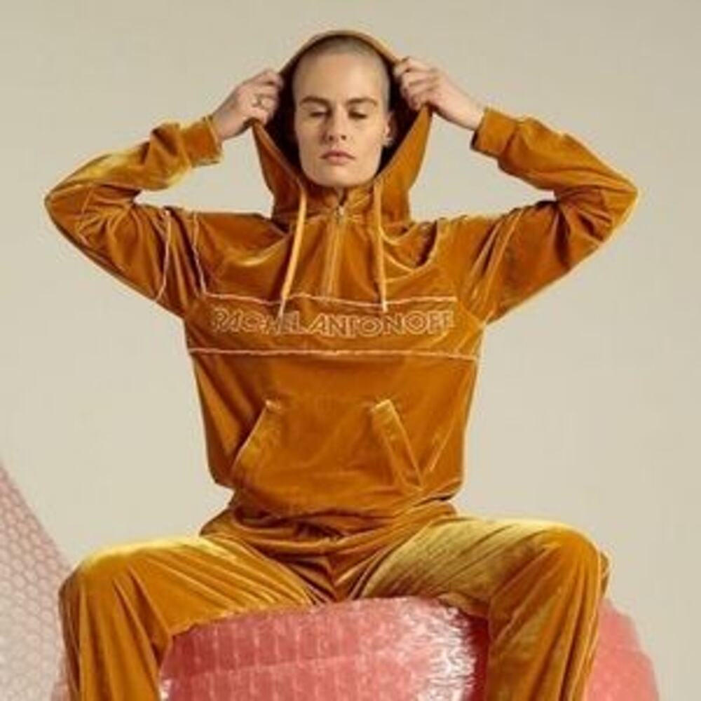 Rachel Antonoff Velour Gold Tone Track Suit Hoodie Size Medium New